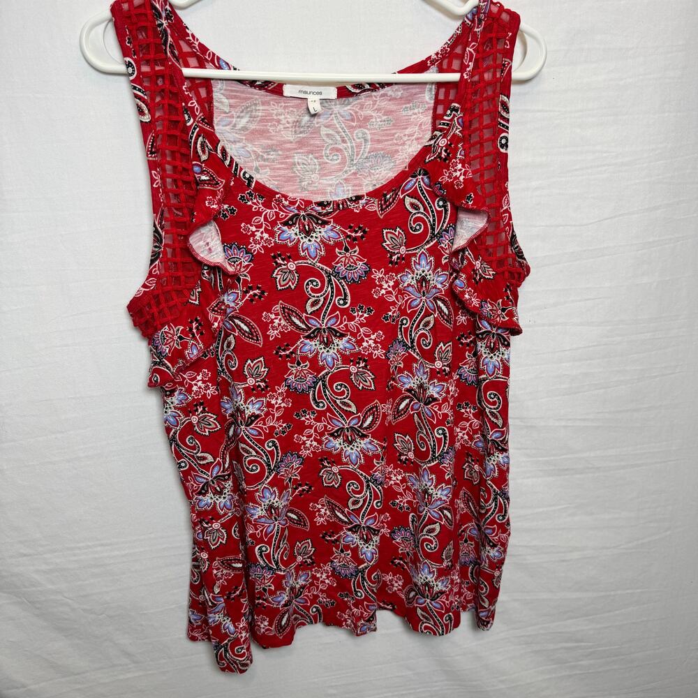 Maurices Red Paisley Lattice Ruffle Tank Top Womens Large Boho Stretch - Picture 2 of 9